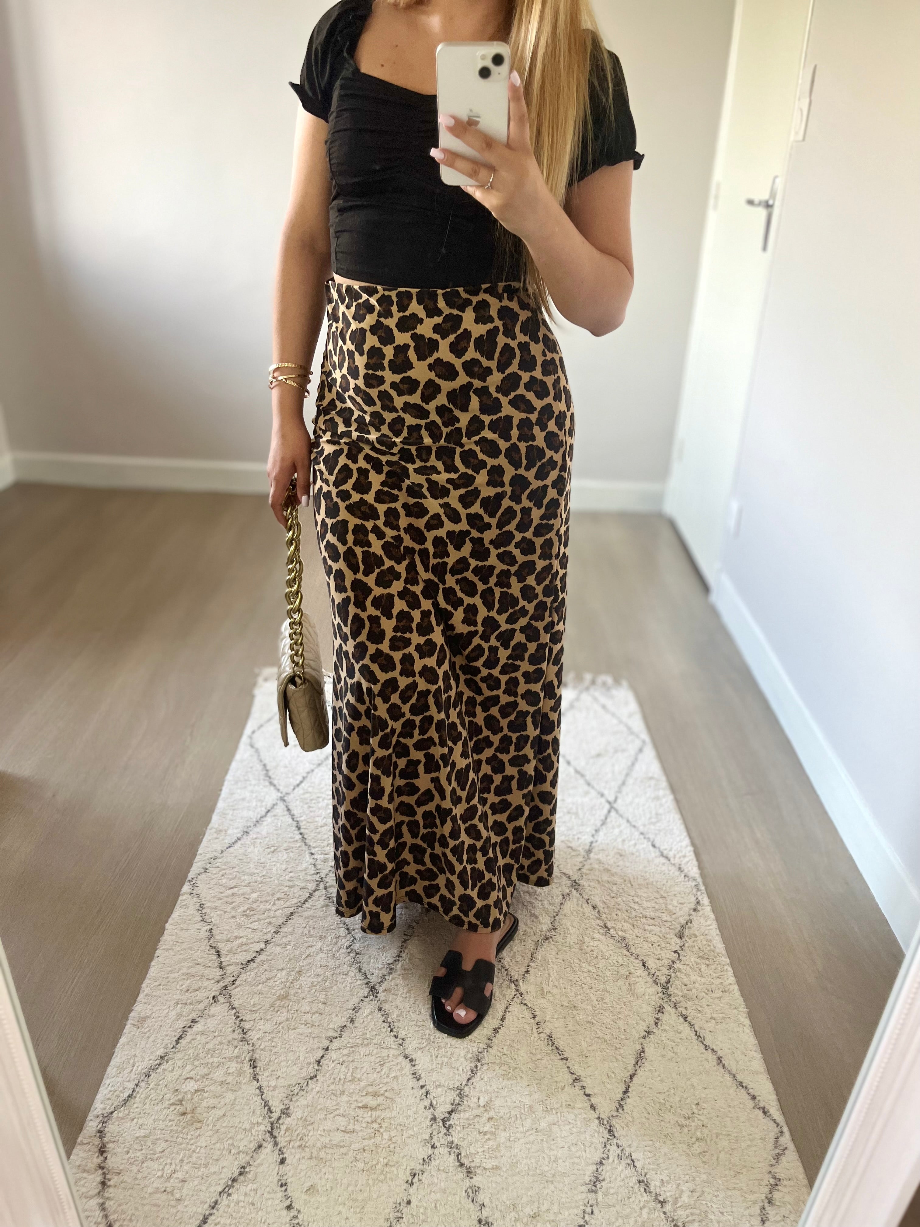 Jupe longue imprime leopard Soyashop